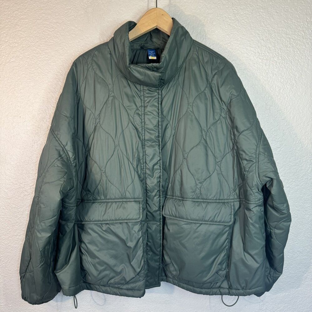 Old Navy Oversized Jacket Quilted Packable Light Water Resistant Green Women 2X